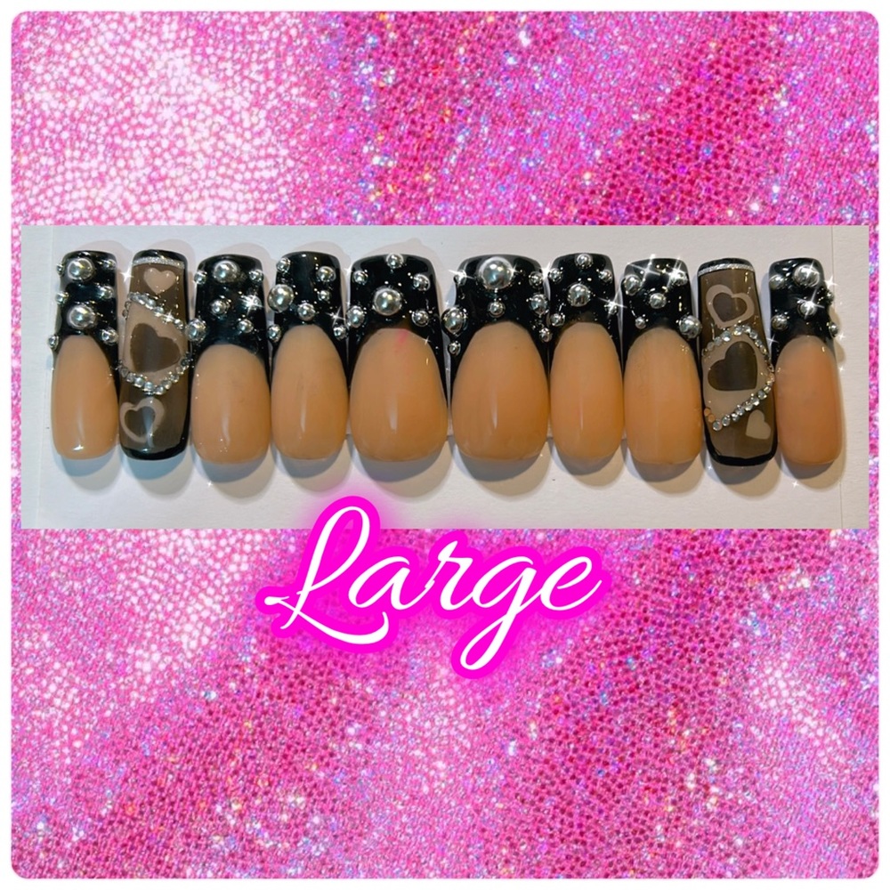 Black French silver Pearl nails